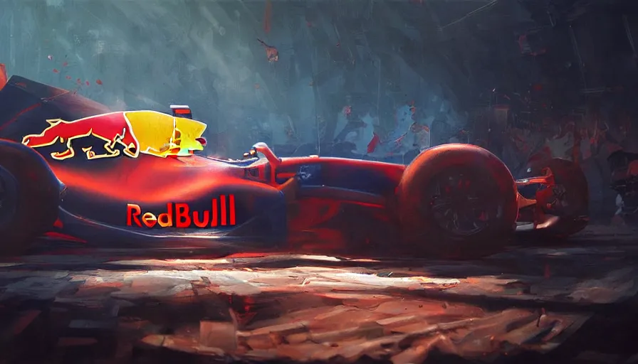 Image similar to a beautiful painting of the red bull, ray traced lighting by kalin popov and greg rutkowski