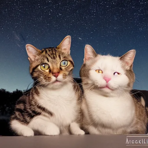 Image similar to a 4 k photo of cats cuddling under the moonlight, award winning photography