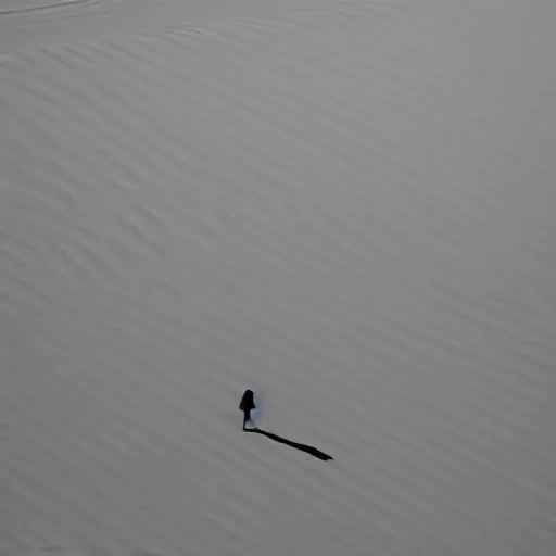 Prompt: solitary figure casting parallel shadows on a dusty white plane