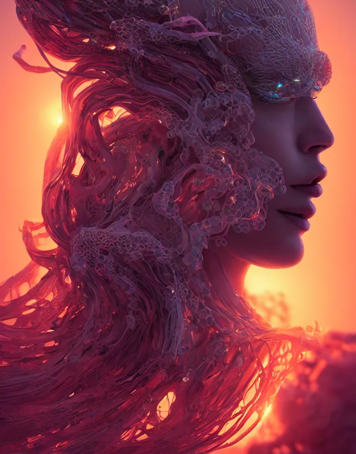 Image similar to goddess portrait. jellyfish phoenix head. intricate artwork by Tooth Wu and wlop and beeple. octane render, trending on artstation, greg rutkowski very coherent symmetrical artwork. cinematic, hyper realism, high detail, octane render, 8k