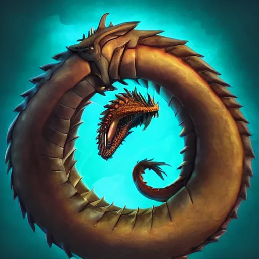 Prompt: Portrait of the Dragon Ouroboros in the style of Dreamworks, toon aesthetic, stylized character, 3d render, Trending on artstation , HD quality, dramatic light, octane