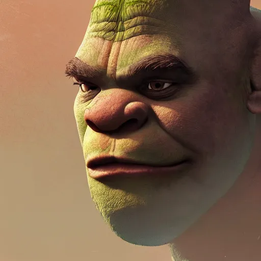 Image similar to a highly detailed epic cinematic concept art CG render digital painting artwork: Shrek. By Greg Rutkowski, Ilya Kuvshinov, WLOP, Stanley Artgerm Lau, Ruan Jia and Fenghua Zhong, trending on ArtStation, subtle muted cinematic colors, made in Maya, Blender and Photoshop, octane render, excellent composition, cinematic atmosphere, dynamic dramatic cinematic lighting, precise correct anatomy, aesthetic, very inspirational, arthouse