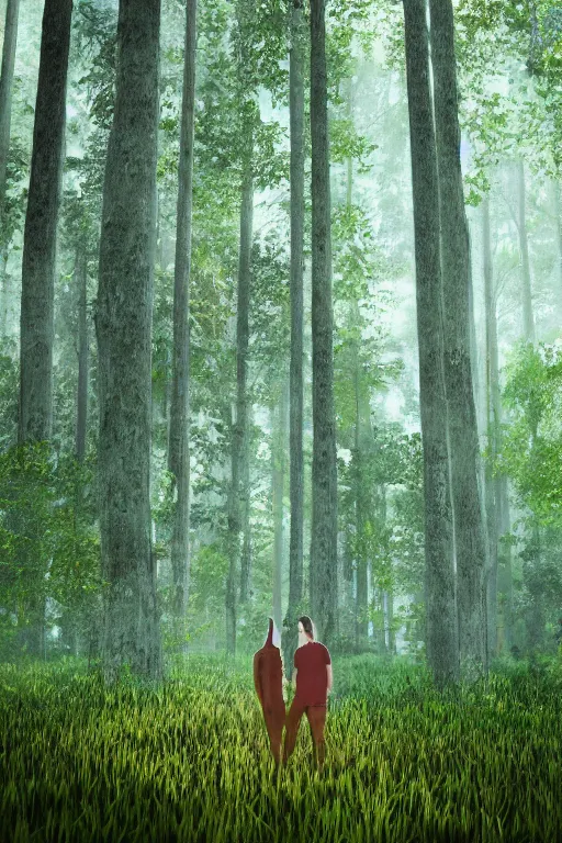 Prompt: intricate color photo of young lovers in a fantasy forest of tall trees 8 k octane beautifully detailed render