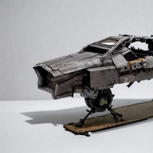 Image similar to a sci - fi flying speeder built out of scavenged parts.
