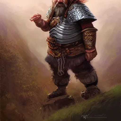 Image similar to a stunning portrait of a male dwarf warrior in a fantasy landscape by Mattias Adolfsson, by Mandy Jurgens, trending on artstation