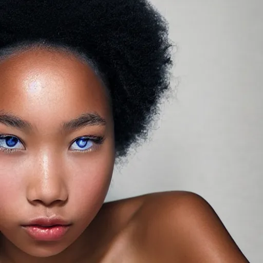 Image similar to a beautiful blasian girl with heterochromia