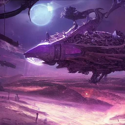 Image similar to sci fi, fantasy, hyper detailed, purple, rendered, unreal engine, concept art