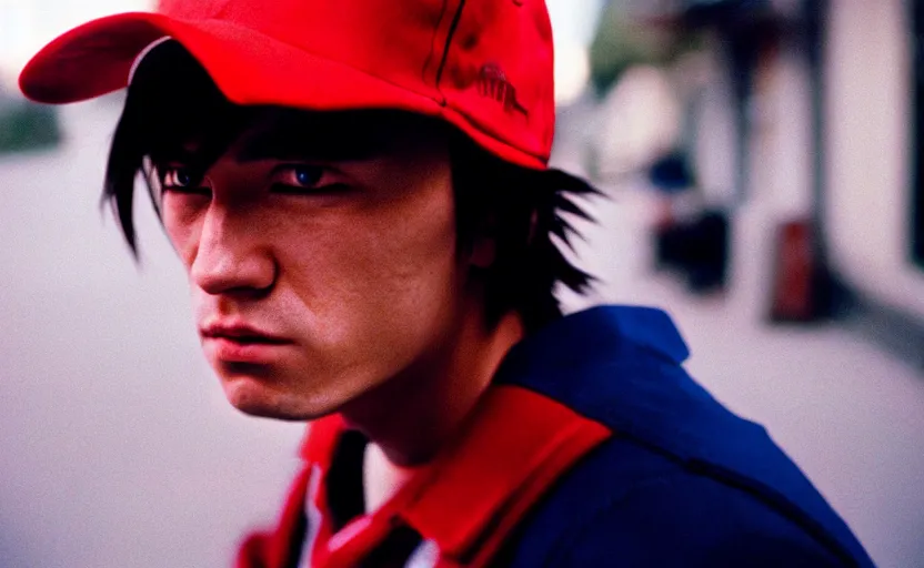 Image similar to cinestill 5 0 d candid photographic portrait by quentin tarantino of ash ketchum from pokemon, extreme long shot, modern cyberpunk moody emotional cinematic, clear skies, 8 k, hd, high resolution, 3 5 mm, f / 3 2, ultra realistic faces, ex machina