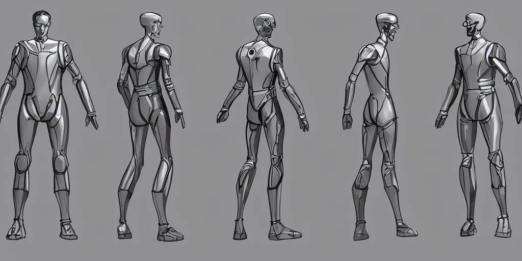 Image similar to male, space suit, character sheet, concept art, very stylized, large shoulders, short torso, long thin legs, cartoon proportions, tiny feet, concept design, by jean giraud