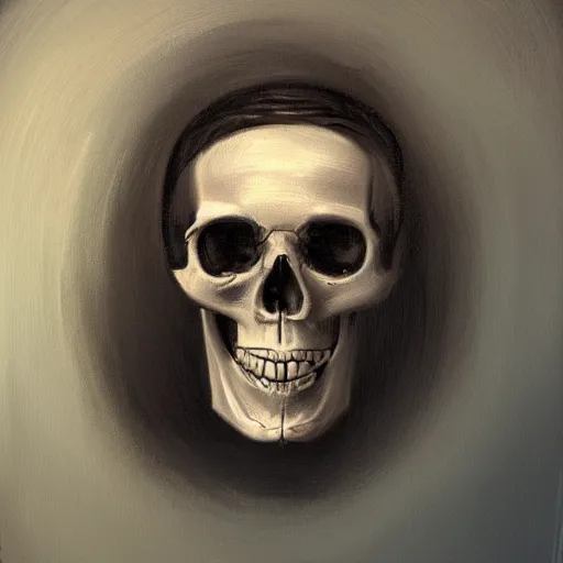 Image similar to portrait painting of a sad man with a skull as his face, 4k,