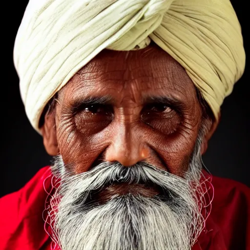 Image similar to portrait of an old indian man with a white beard wearing a red turban, photography
