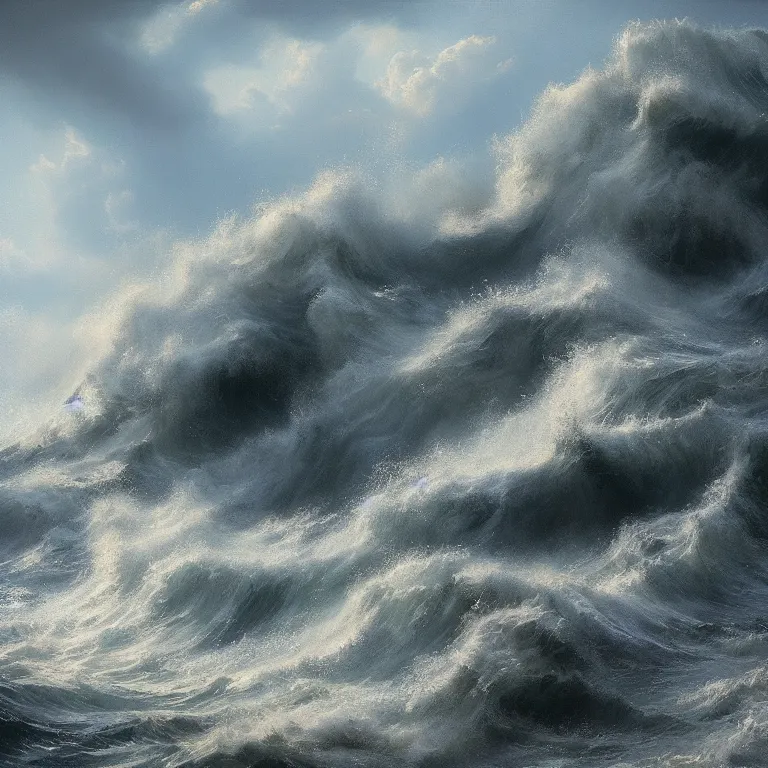 Prompt: a beautiful masterpiece painting of a rough seas on the coast in a storm by juan gimenez, award winning, trending on artstation,