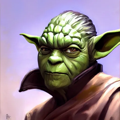 Image similar to greg manchess portrait painting of armored yoda as overwatch character, medium shot, asymmetrical, profile picture, organic painting, sunny day, matte painting, bold shapes, hard edges, street art, trending on artstation, by huang guangjian and gil elvgren and sachin teng