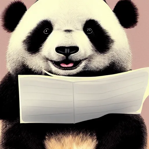 Prompt: happy panda reading student papers