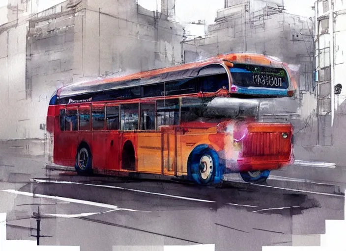 Image similar to concept art of a urban bus, pinterest, artstation trending, behance, watercolor, by coby whitmore, silver, laser light,