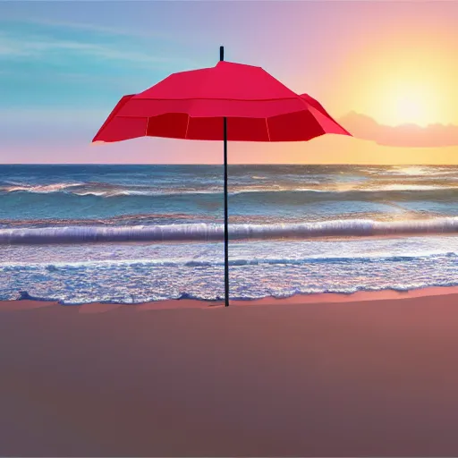 Prompt: seagulls flying over a beach umbrella on the beach at sunrise, concept art, highly detailed, high quality, bright colors,