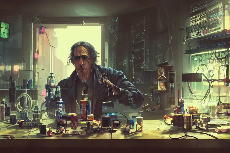 Image similar to cinematic cyberpunk mage in his lab by Michael Bay