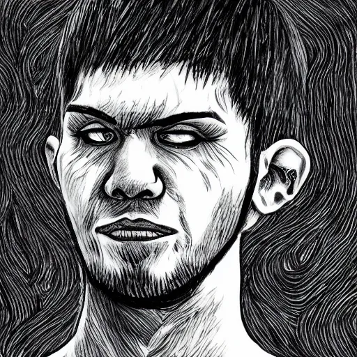 Image similar to khabib as a junji ito drawing