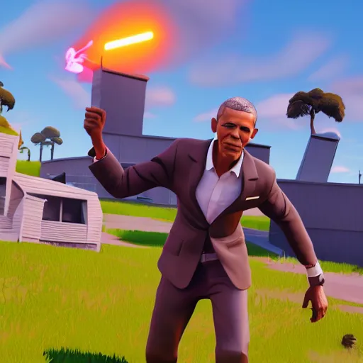 Image similar to barack obama in fortnite, battle royale, 3 d render, blender, colorful, vivid