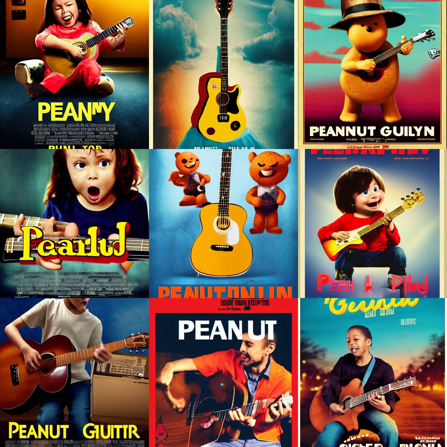 Prompt: peanut playing guitar, movie poster