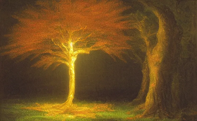 Image similar to a tree made of light painted by thomas cole