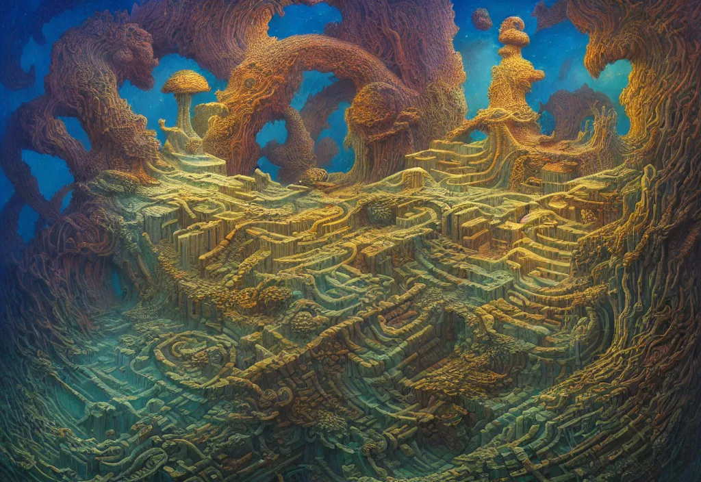 Prompt: hyper detailed 3d render like a Oil painting - an underwater portal into the depths of another cosmic dimension, by Jacek Yerka, Mariusz Lewandowski, Houdini algorithmic generative render, Abstract brush strokes, Masterpiece, Edward Hopper and James Gilleard, Zdzislaw Beksinski, Mark Ryden, Wolfgang Lettl, hints of Yayoi Kasuma, octane render, 8k