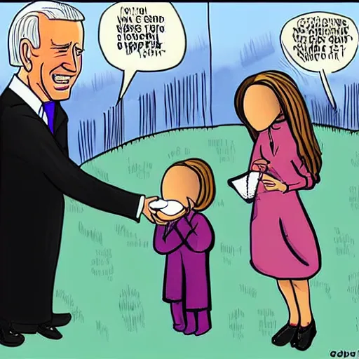 Prompt: political cartoon showing Joe biden sniffing the hair of young girls