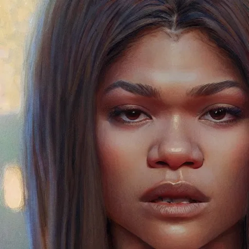 Image similar to zendaya on the red carpet, closeup portrait art by donato giancola and greg rutkowski, realistic face, digital art, trending on artstation, symmetry!!