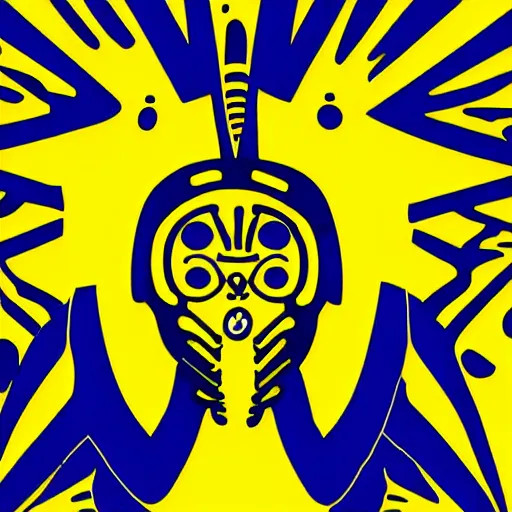 Image similar to human man that resembles a wasp morh in surreal sketch style, blue and yellow gradient, noise, ultrafine detail, hd 8k, logo illustration