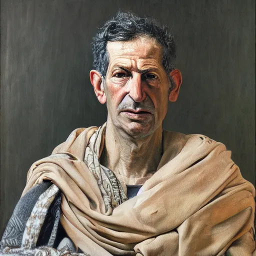 Image similar to high quality high detail painting by lucian freud, hd, portrait of an arab lord, photorealistic lighting