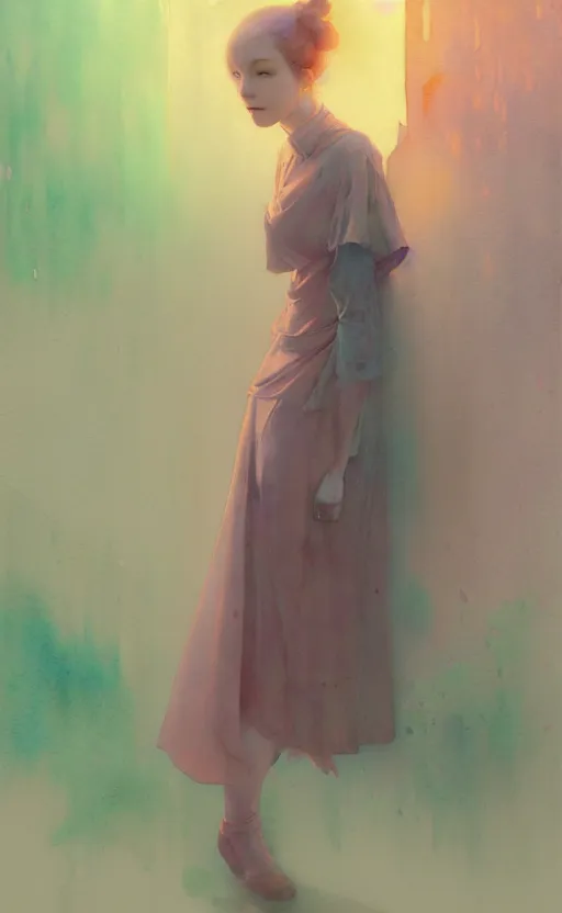 Image similar to female in office dress. intricate, amazing composition, colorful watercolor, by ruan jia, by maxfield parrish, by marc simonetti, by hikari shimoda, by robert hubert, by zhang kechun, illustration, gloomy, volumetric lighting, fantasy