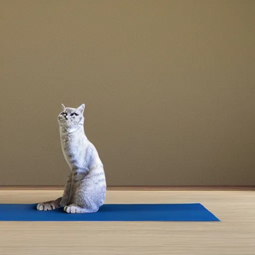 Prompt: highly detailed anthropomorphic cat doing yoga poses on long and thin scratchpost