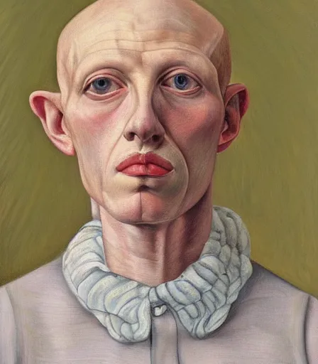 Image similar to a high quality, high detail, portrait of an attractive non - binary bald person by lucian freud