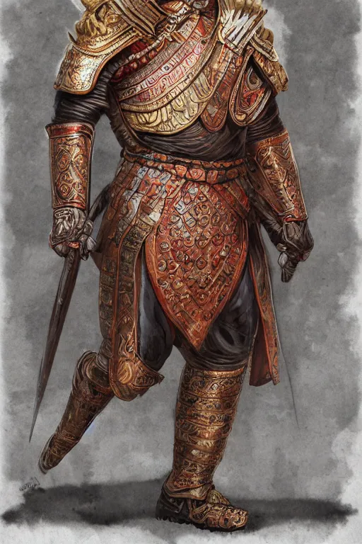 Prompt: full body portrait of king ramkamhaeng the great, leather armor, tai ethnic group, highly detailed, digital painting, watercolor, artstation, concept art, smooth, sharp focus, illustration