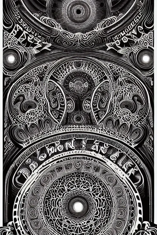 Image similar to Flowing lettering that says The Bozone, Fillmore concert poster for The Bozone by Robert Crumb, by Victor Moscoso, by Laurie Lipton, black light velvet poster, intricate paisley filigree, Bozo the clown. Clown motif, Shiny bulbous red clown nose at the center of an infinite fractal mandala tunnel of clowns, Unreal Engine, Cryengine, Artstation