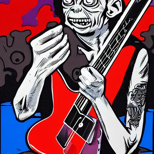 Prompt: gollum pop-art, rock-n-roll, guitar