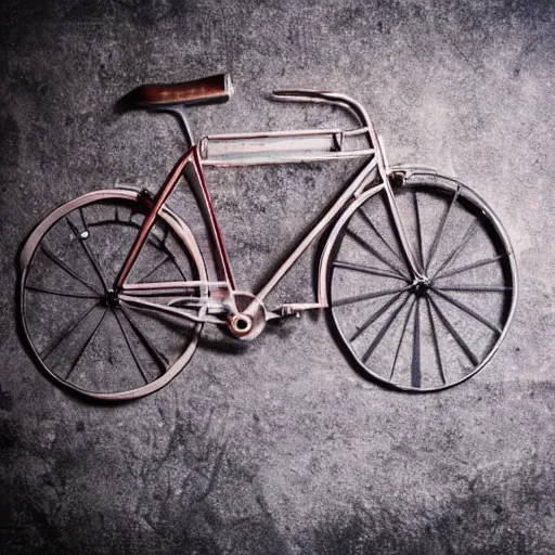 Prompt: the shiniest meat bicycle, food photography