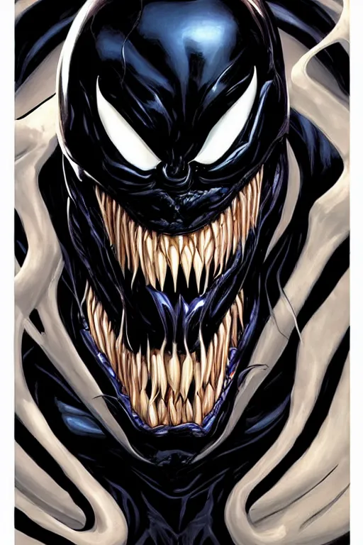 Prompt: a portrait of Venom by Clayton Crain, Javier Garron and Gerardo Sandoval