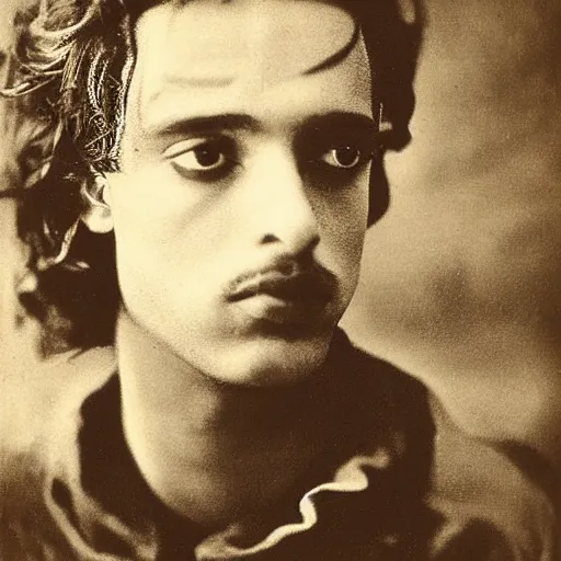 Prompt: 1940s portrait photograph of Playboi Carti dressed as Shakespeare by Julia Margaret Cameron