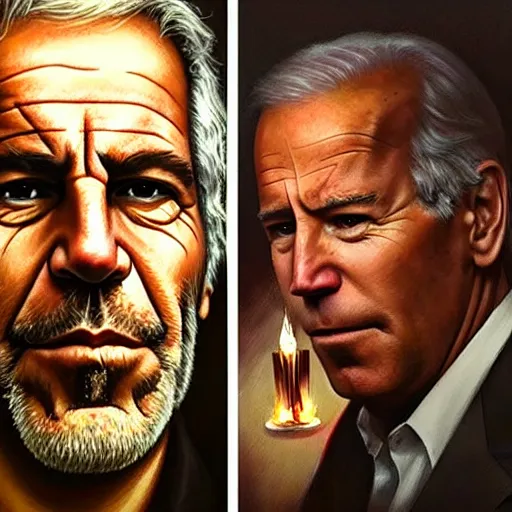 Prompt: Beautiful face Portrait of Jeffrey Epstein and Joe Biden and devil Lucifer drinking together, powerful , magic, thunders, dramatic lighting, intricate, wild, highly detailed, digital painting, artstation, concept art, smooth, sharp focus, illustration, art by artgerm and greg rutkowski and alphonse mucha, footage from space camera