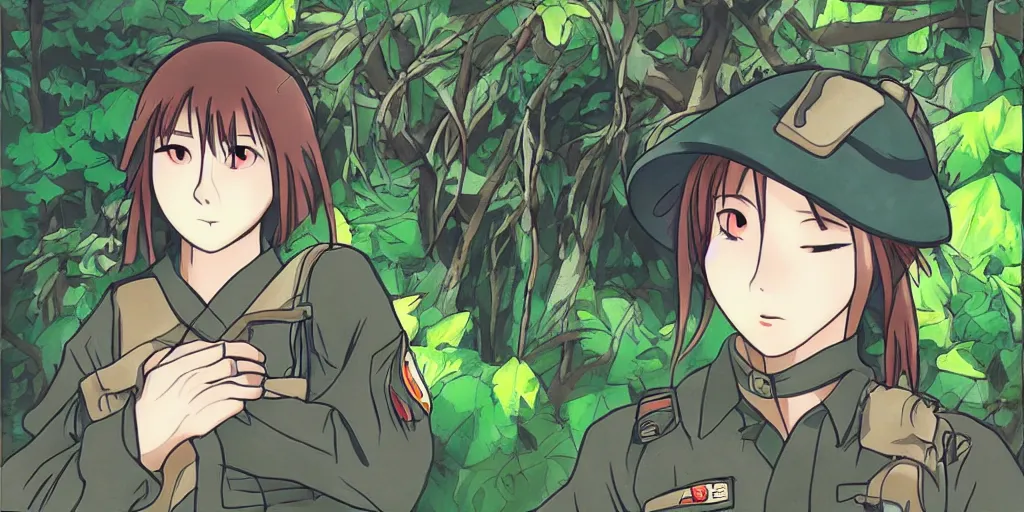 Prompt: “Female Japanese soldier in the jungle, anime drawing”