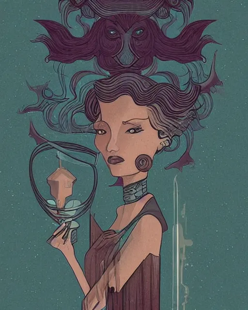 Image similar to retro dark vintage sci - fi. 2 d matte dark gouache illustration in a mystical style. a woman in a river holding two vases. symmetrical face.