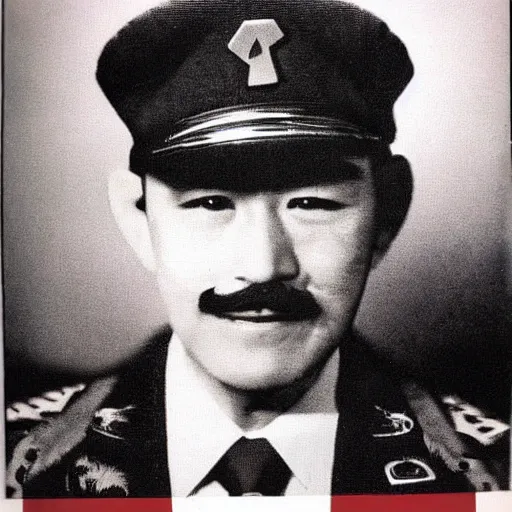 Image similar to portrait photo of yoshi, famous war criminal, mario, mario bros, yoshi's wooly world, super mario bros, dinosaur, wearing uniform, military