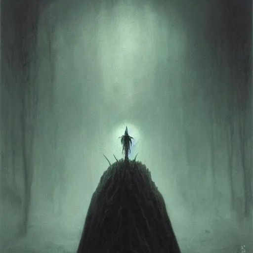 Image similar to shadowknight archfiend beksinski, spine chilling, creepy creature, terrifying, horror spooky