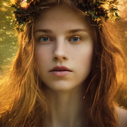 Image similar to photo portrait of a beautiful pagan scandanavian female, depth of field, zeiss lens, detailed, symmetrical, centered, by edward robert hughes, connor hibbs, annie leibovitz and steve mccurry, david lazar, jimmy nelsson, breathtaking, 8 k resolution, extremely detailed, beautiful, establishing shot, artistic, hyperrealistic, beautiful face, octane render