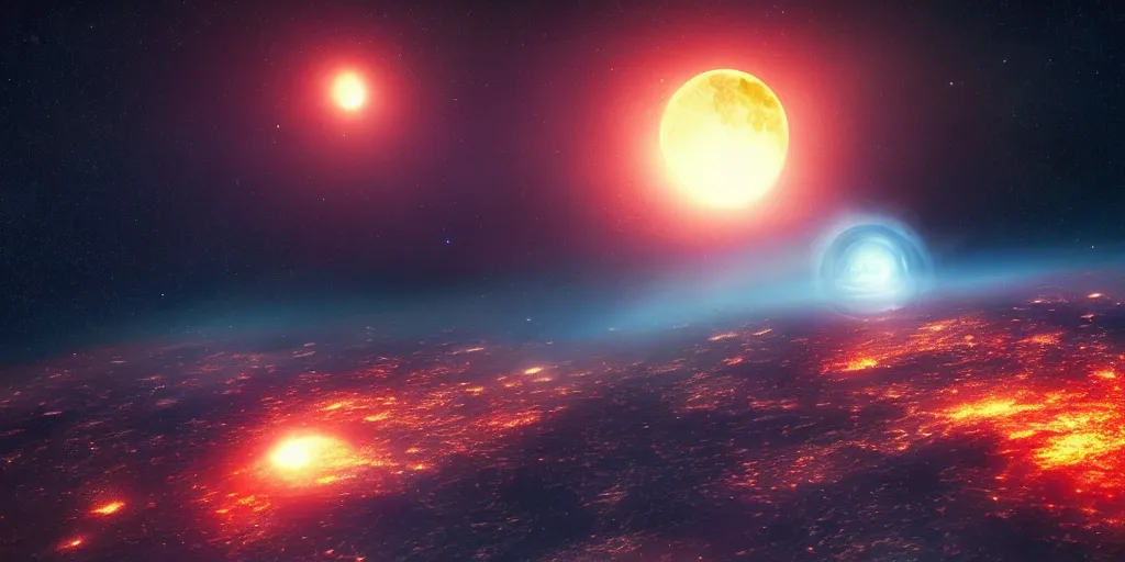 Prompt: The planet earth on fire and the moon exploding in the spacial background while the universe is pitch black , realistic 4k octane beautifully detailed render, 4k post-processing, highly detailed, intricate complexity, epic composition, magical atmosphere, cinematic lighting, masterpiece, ultra hd