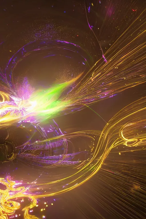 Image similar to swirling light streaks and ornate flowing light streams and intricate particle effects, unreal engine