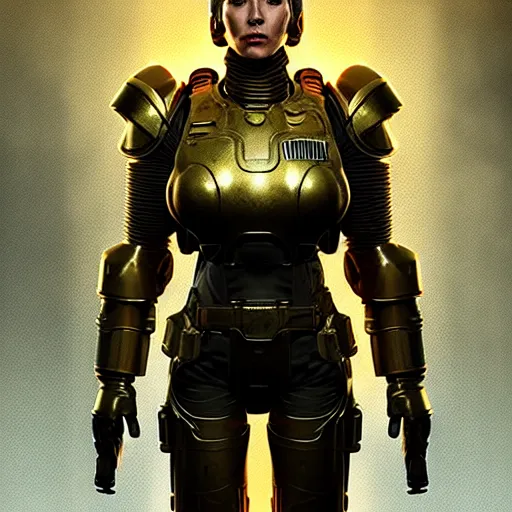 Image similar to unknown Fallout 5 character portrait, partially clothed in metal-plated ballistic armor, atmospheric lighting, painted, intricate, volumetric lighting, beautiful, golden hour, sharp focus, ultra detailed, by Leesha Hannigan, Ross Tran, Thierry Doizon, Kai Carpenter,Ignacio Fernández Ríos