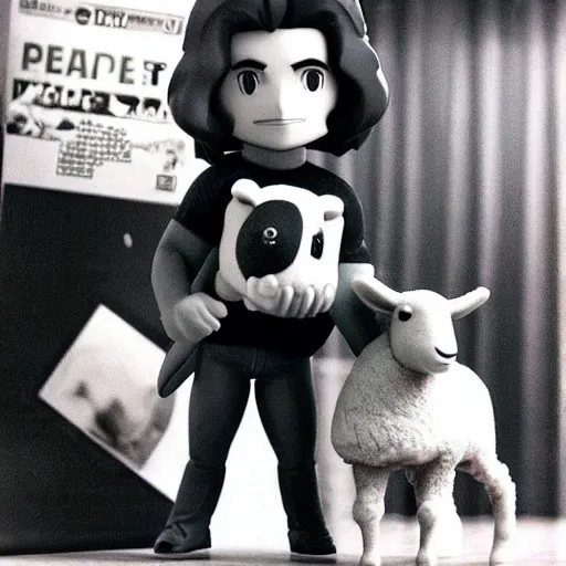 Image similar to arnold schwarzenegger lifting a sheep as nendoroid!, kodak film