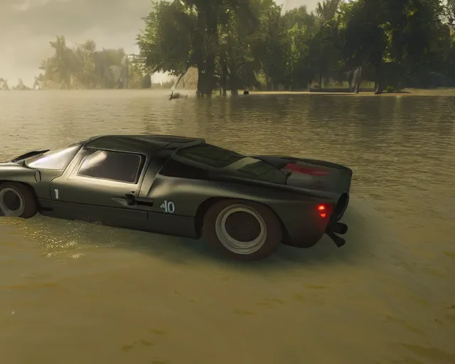 Image similar to mark 2 gt 4 0 submerged under water, cinematic, photoreal, by red dead redemption 2